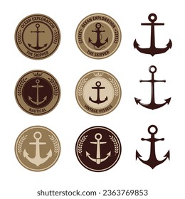 Set of the nautical labels with anchors. Anchors emblems. Ocean exploration. Anchors icons.