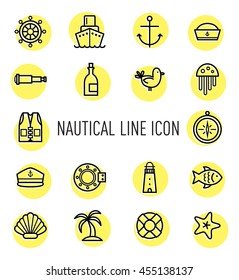 set of nautical line icon isolated on white background