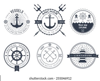 Set of nautical logos, badges and labels