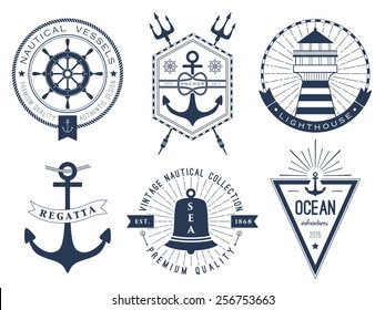 Set of nautical logos, badges and labels