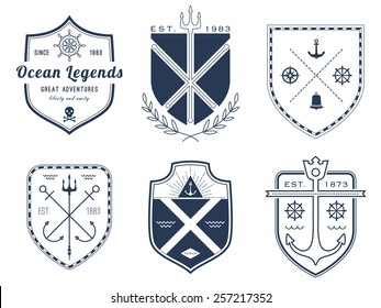 Set of nautical logos, badges and labels 