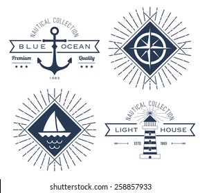 Set of nautical logos, badges and labels 