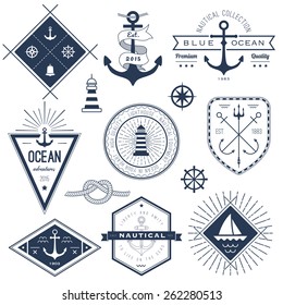 Set of nautical logos, badges and labels 