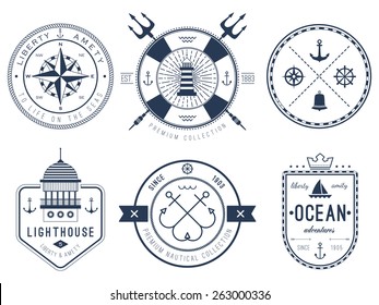 Set of nautical logos, badges and labels 