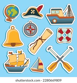 Set of Nautical Object Cute Sticker Illustration