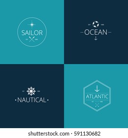 Set of nautical, ocean, sailor logo. Vector illustration