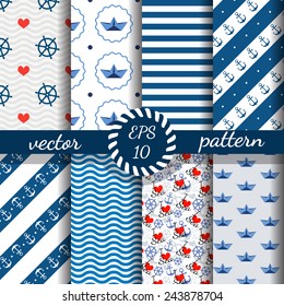 Set of nautical patterns. Vector illustration.