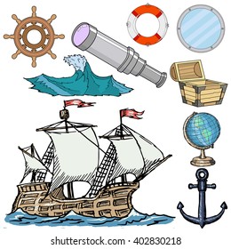 set of nautical related objects