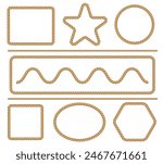 Set of Nautical Rope Borders in Vector Format Isolated on White Background. Collection of vector illustrations of various nautical rope borders in a clean cartoon style. Star circle, wave square rope 