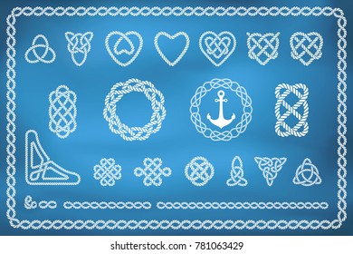 Set of nautical rope knots in different shapes and styles