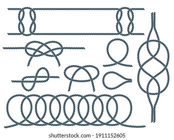 Set of nautical rope knots. Marine rope knot. Decorative elements for advertising, flyers, cards on the marine theme. Vector illustration