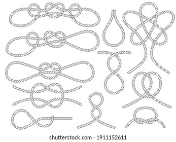 Set of nautical rope knots. Marine rope knot. Decorative elements for advertising, flyers, cards on the marine theme. Vector illustration