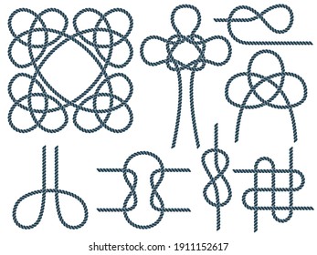 Set of nautical rope knots. Marine rope knot. Decorative elements for advertising, flyers, cards on the marine theme. Vector illustration