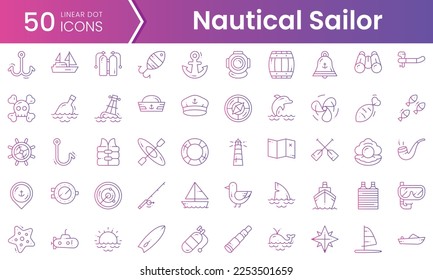 Set of nautical sailor icons. Gradient style icon bundle. Vector Illustration