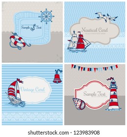 Set of Nautical Sea Cards - for scrapbook and design in vector