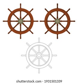 Set of nautical steering wheels colored and outlined