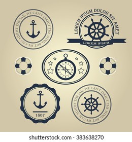 Set nautical theme logos. Vector. Isolated.