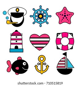 set of nautical vector stickers for kids