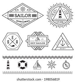 Set of nautical vintage badges and labels and design elements