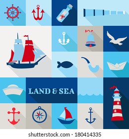 Set of Nautical Vintage Elements - for invitation, web, photo booth, design - in vector