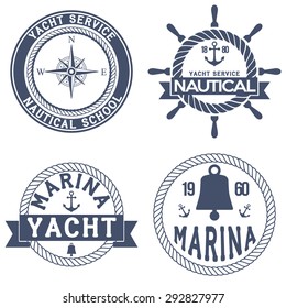 Set of Nautical Yacht badges. Vector Illustration isolated on white background.