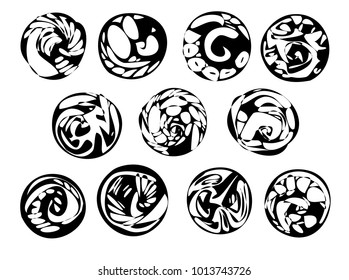 Set Nautilus shell stylized in the form of a circle.
flat circle spots pattern black color
an example for the decoration of round objects, candlesticks, stands