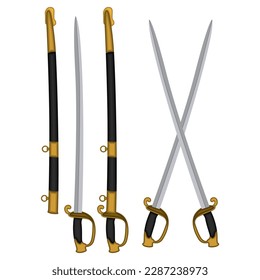 Establecer la ilustración vectorial de las espadas de la corteza naval. Armamento de cuchillas piratas medievales