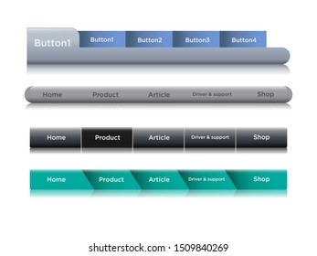 Set of navigation bar templates with black hover button. Web elements vector header on gray background