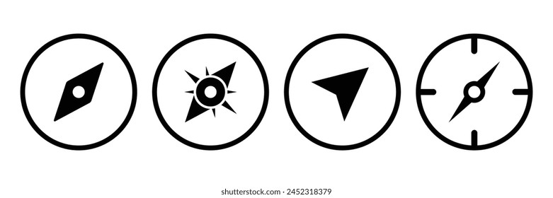 Set of navigation compass icon. Navigation symbol in outline. Compass symbol Vector Illustration.