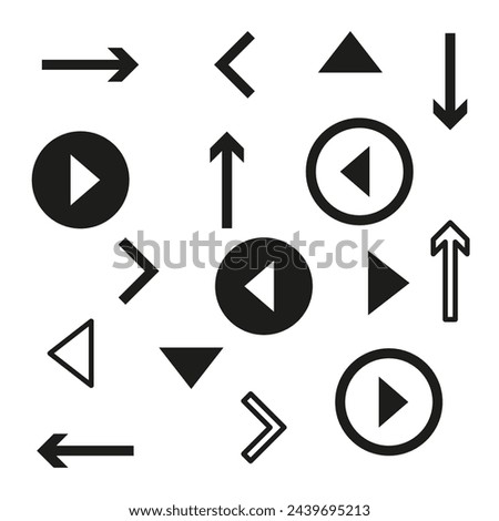 Set of navigation icons. Arrows and play buttons for user interface design. Directional symbols collection. Vector illustration. EPS 10.