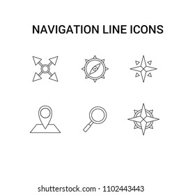 Set of navigation icons. Collection of logo. Vector illustration. Linear flat style. Wind rose