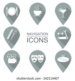 Set of navigation icons. Flat design. Public institutions. vector illustration