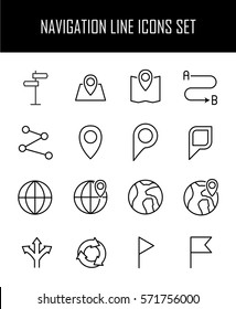 Set of navigation icons in modern thin line style. High quality black outline geography symbols for web site design and mobile apps. Simple navigation pictograms on a white background.