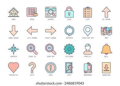 Conjunto de iconos de navegación Ilustración vectorial. iconos Paquete aislado sobre fondo blanco.