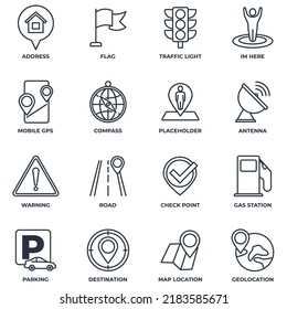 Set of Navigation location icon logo vector illustration. location pack symbol template. address, flag, traffic light, warning, road and more for graphic and web design collection