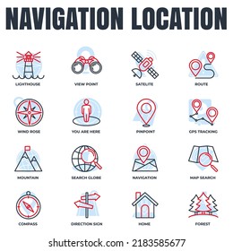Set of Navigation location icon logo vector illustration. location pack symbol template. home, pinpoint, direction sign, compass and more for graphic and web design collection