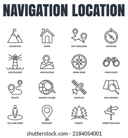 Set of Navigation location icon logo vector illustration. location pack symbol template. home, pinpoint, direction sign, compass and more for graphic and web design collection