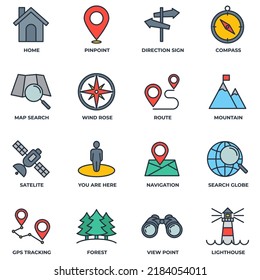 Set of Navigation location icon logo vector illustration. location pack symbol template. home, pinpoint, direction sign, compass and more for graphic and web design collection