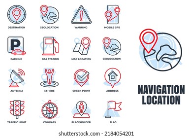 Set of Navigation location icon logo vector illustration. location pack symbol template. address, flag, traffic light, warning, road and more for graphic and web design collection