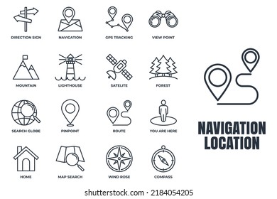 Set of Navigation location icon logo vector illustration. location pack symbol template. home, pinpoint, direction sign, compass and more for graphic and web design collection