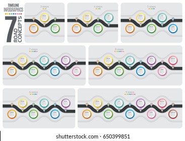 Set Of Navigation Map Infographic Timeline Concept. Winding Road. Vector Illustration.