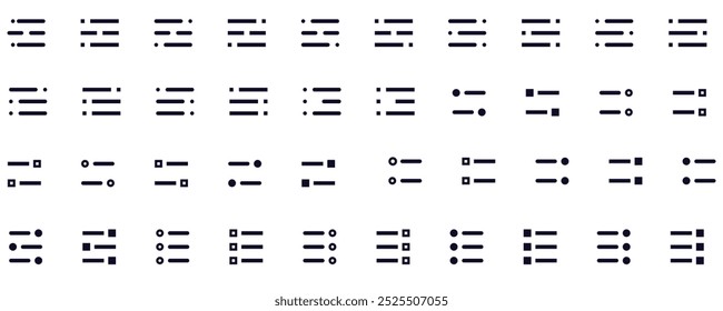 Set of Navigation Menu Line Icons. Editable Stroke Tiles, squares, arrows, lists, application buttons, alignment, slider, slide, scrolling. Mix patterns UI menu vector illustrations.