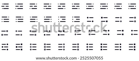 Set of Navigation Menu Line Icons. Editable Stroke Tiles, squares, arrows, lists, application buttons, alignment, slider, slide, scrolling. Mix patterns UI menu vector illustrations.