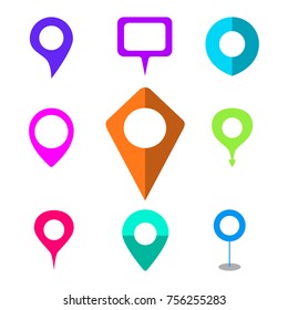 Set navigation pins, points Navigation markers collection. Vector object icons, graphic design in a flat style isolated on white background. 