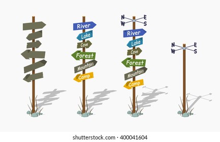 Set of the navigation poles. 3D lowpoly isometric vector illustration. The set of objects isolated against the white background and shown from one side