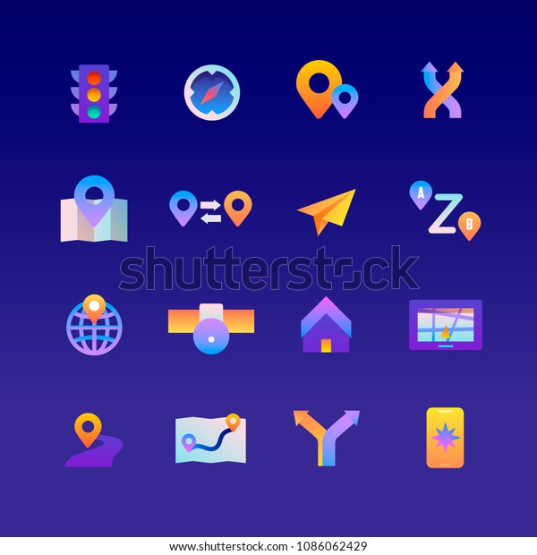 Set of Navigation. Vector Gradient Icons. Editable\
Color. 48x48 Pixel. Include such Themes as Technology, Location,\
GPS and more. #1