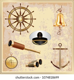 Set of navigational elements isolated on a light brown vintage background