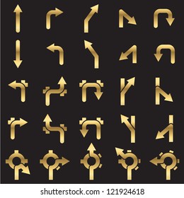Set of navigational icons golden line