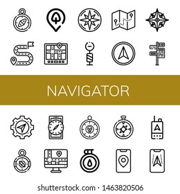 Set of navigator icons such as Compass, Destination, Park location, Navigator, Signpost, Gps , navigator