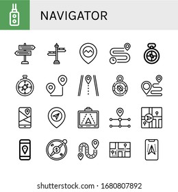 Set of navigator icons. Such as Remote control, Signpost, Gps, Distance, Compass, Route, Destination, Navigator , navigator icons